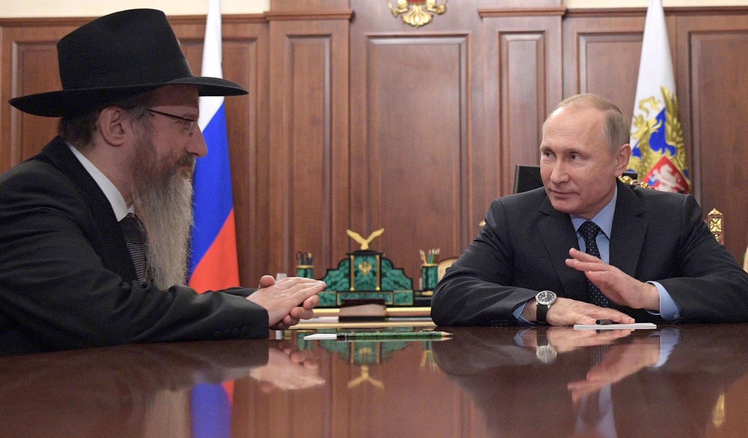 Vladimir Putin with Russia’s chief rabbi, Berel Lazar, at the Kremlin on Dec. 28, 2016.