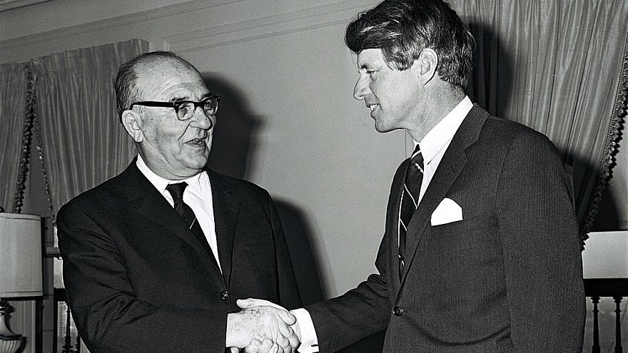 Robert F. Kennedy with Israeli Prime Minister Levi Eshkol in January 1964.