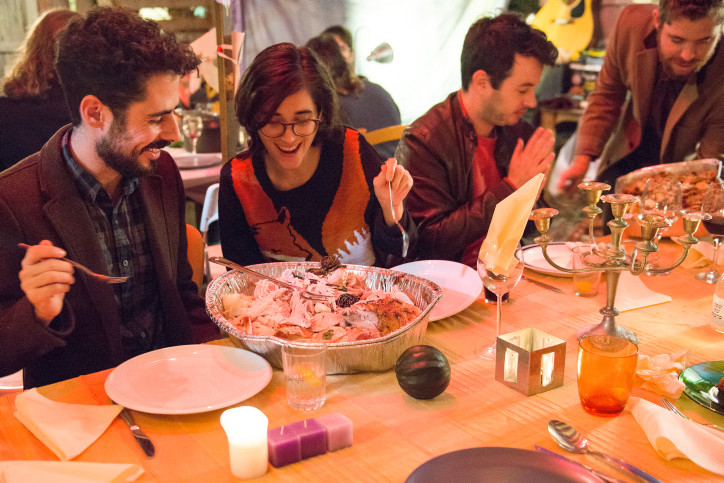 Israelis and Americans enjoy a Thanksgiving dinner in Tel Aviv in 2014.