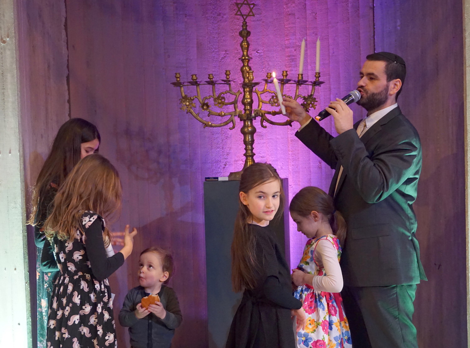 Rabbi Zsolt Balla, who attended the seminar, celebrates Chanukah with his community in Leipzig, Germany.