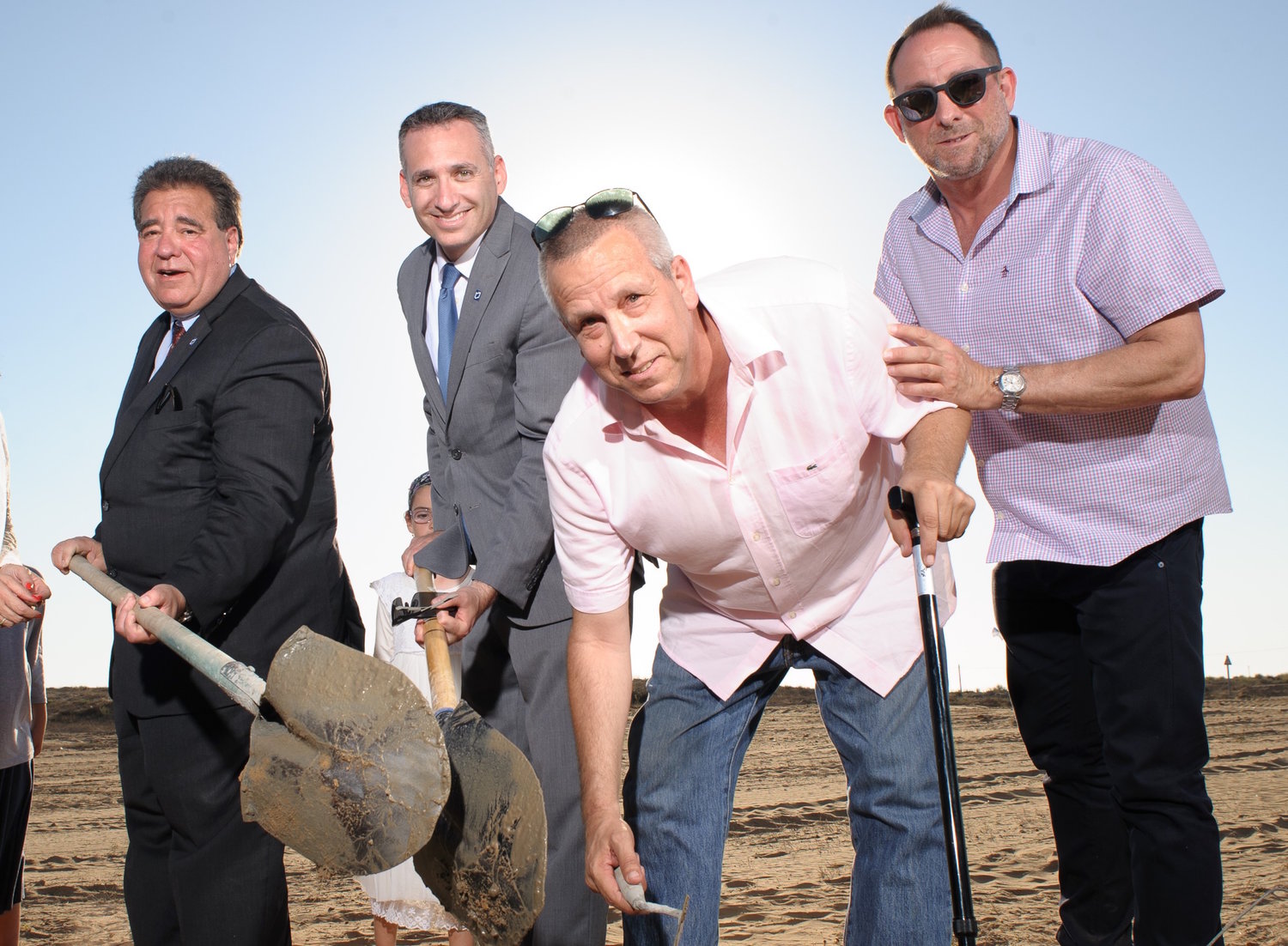 JNF CEO Russell Robinson, JNF Chief Israel Officer Eric Michaelson, Eshkol Regional Council Mayor Gadi Yarkoni, and JNF National Board Member Ron Werner lay the cornerstone for the new Halutza Community Center, providing a civic, cultural, and economic center for the entire Eshkol Region.