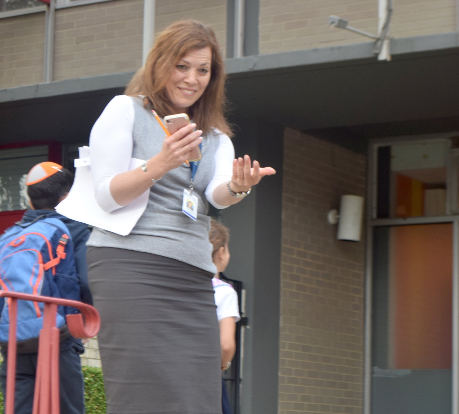 HAFTR ES Assistant Principal Tova Tucker welcomes returning students.