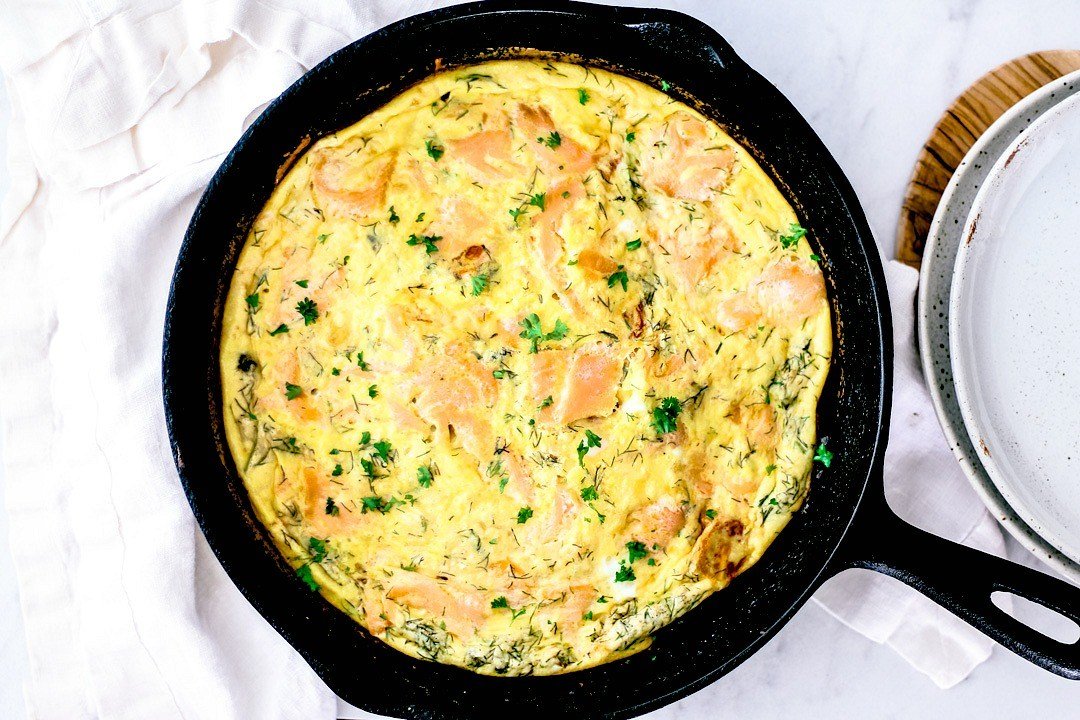 Frittata with Smoked Salmon, Onions and Cheese