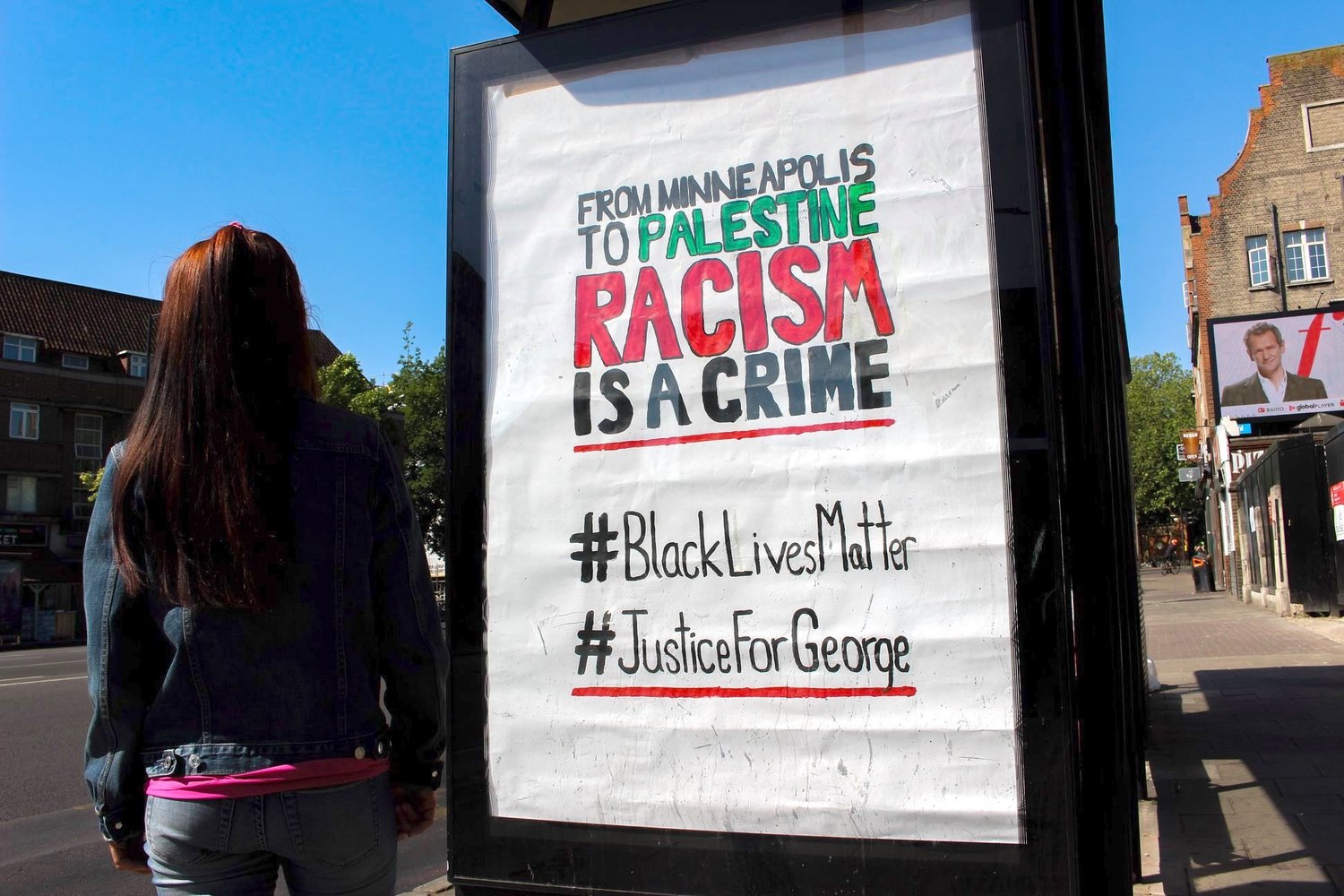 A poster from a protest in London linking the Black Lives Matter movement to the Palestinians.