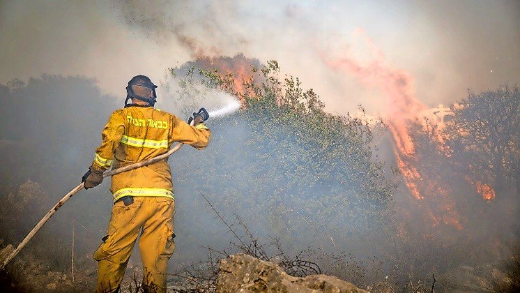 Firefighters extinguishing a forest fire near Jerusalem in November 2019.
