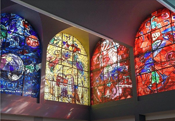 Chagall Windows viewed from inside Hadassah-Ein Kerem’s Abbell Synagogue.