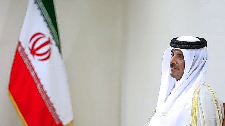The Emir of Qatar, Sheikh Tamim bin Hamad bin Khalifah Al Thani, at his meeting with Iranian Supreme Leader Ayatollah Ali Khamenei on May 12.