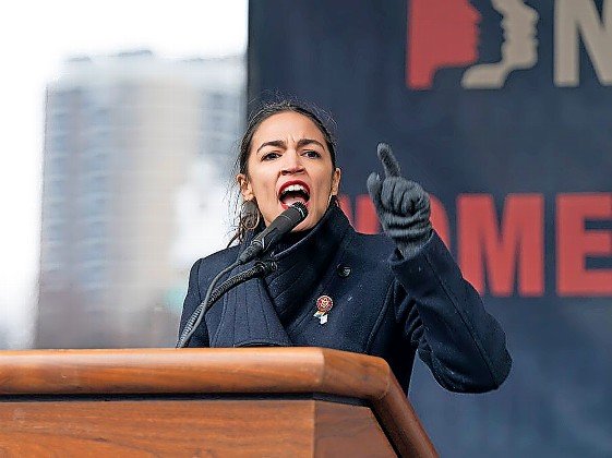 Rep. Alexandria Ocasio-Cortez of Queens and the Bronx speaks during Women's Unity Rally at Foley Square.