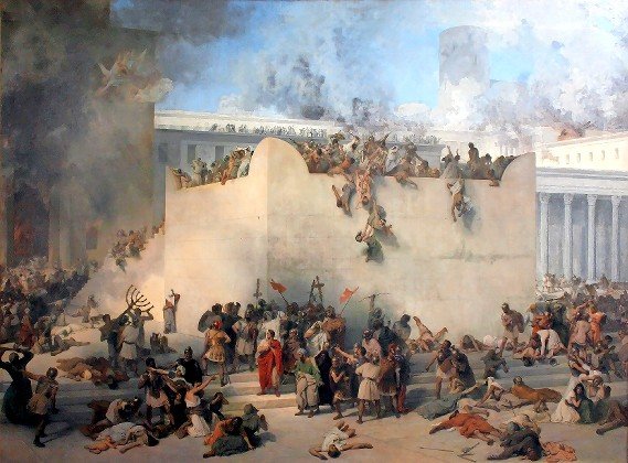 This 1867 represenation of the Roman destruction of the Temple in Jerusalem is by Italian artist Francesco Hayez.