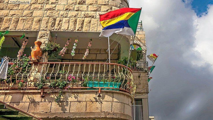 A Druze flag flies in Daliat el-Carmel.
