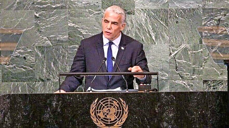 Israeli Prime Minister Yair Lapid addressing the United Nations General Assembly on Sept. 22.