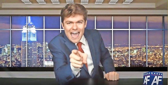 White nationist Nick Fuentes (left) during his poscast.