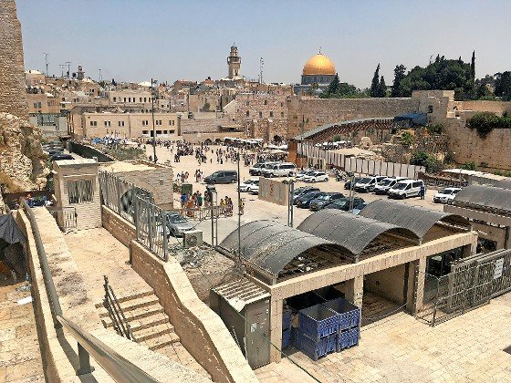 A view of the plaza in front of the Kotel, adjacent to the Temple Mount, including the ramp used by Jews to ascend there.