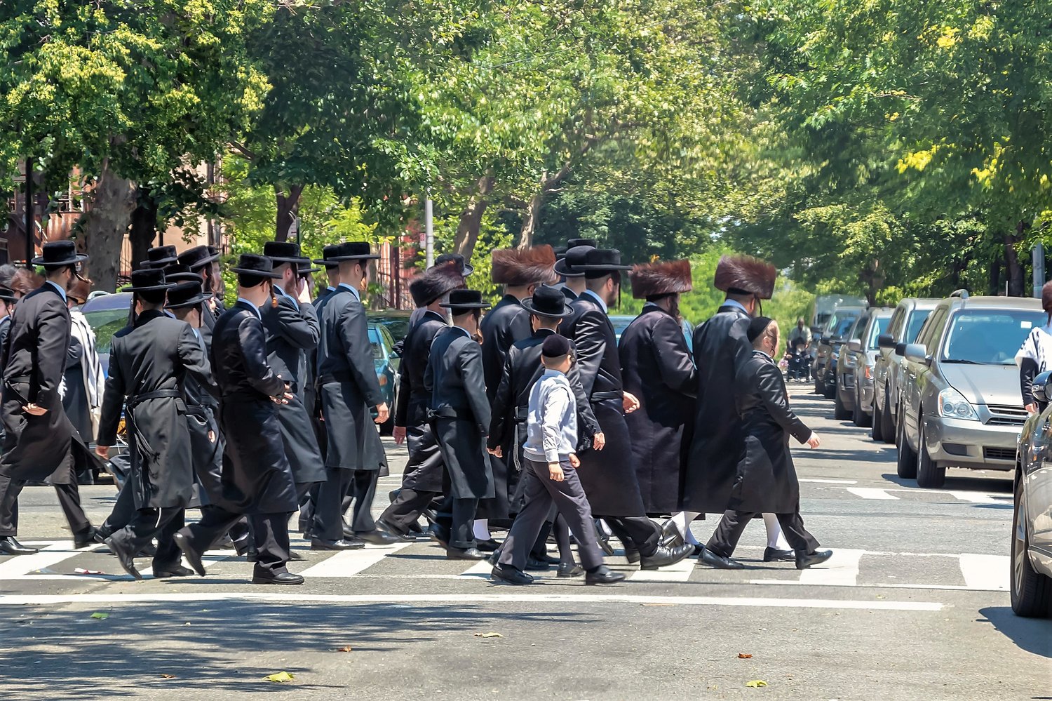 Caption: Hasidic Jews in the Williamsburg neighborhood of Brooklyn, N.Y.