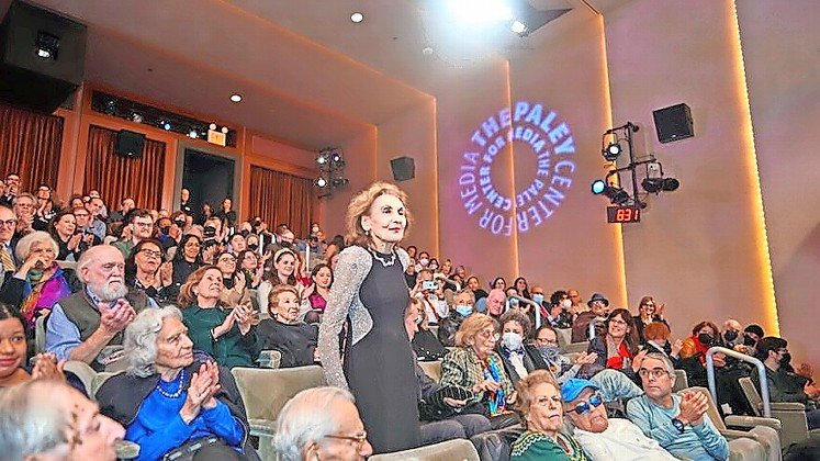 Holocaust survivor Helena Weinrauch, who appears in “Reckonings,” stands and receives a round of applause at the Paley Center for Media in Manhattan at a screening of the film.