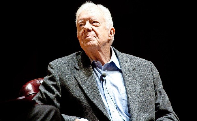 Former President Jimmy Carter speaks onstage at Emory University in Atlanta on Nov. 10, 2008.