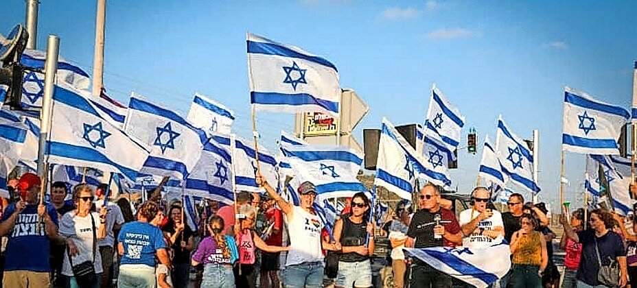 A protest against judicial overhaul, at Nahalal Junction in northern Israel on Aug. 26.