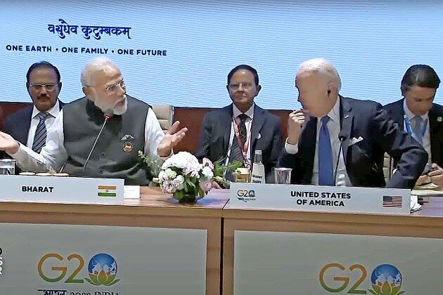 Indian Prime Minister Narendra Modi announces a new economic corridor connecting India, the Middle East and Europe, flanked by President Joe Biden at the G20 meeting in New Delhi on Sept. 9.