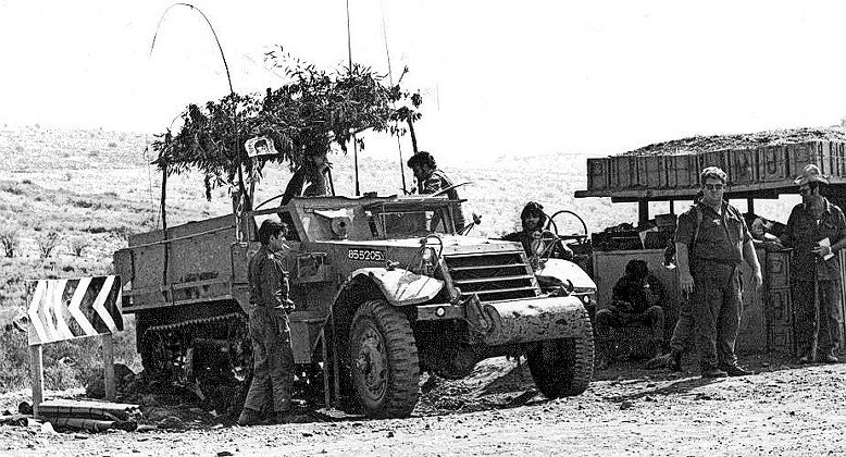 A sukkah on an Israeli army vehicle in the Golan during the 1973 Yom Kippur War.