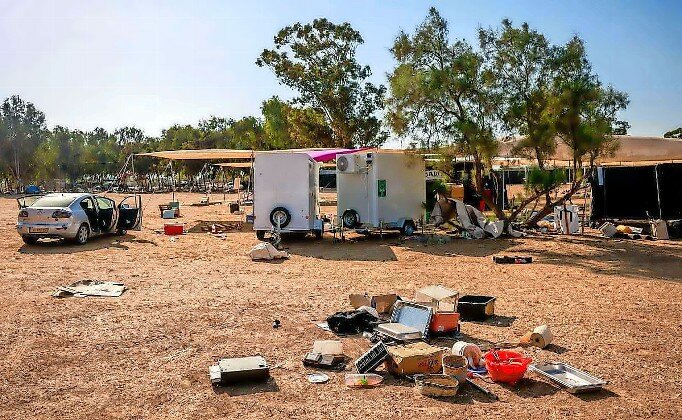 Site of the music festival five days after hundreds of Israelis were killed and kidnapped by Hamas terrorists who infiltrated through the border with the Gaza Strip.