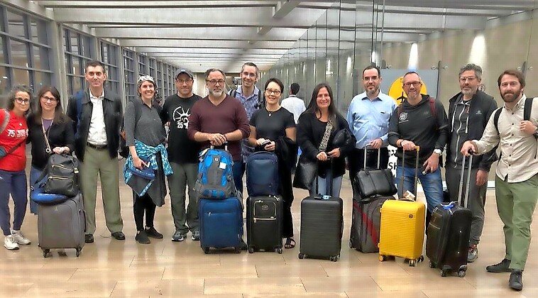 Some of the rabbinical, educational and other leaders from Jewish New York pictured on their arrival Monday at Ben Gurion Airport.
