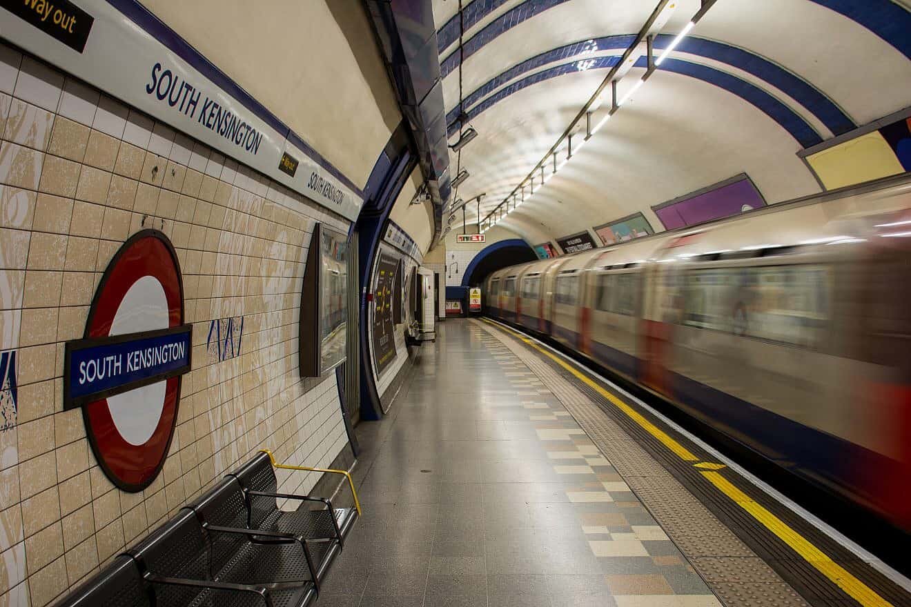 Piccadilly Line train of London Tube arriving at South Kensington station on June 25, 2018.