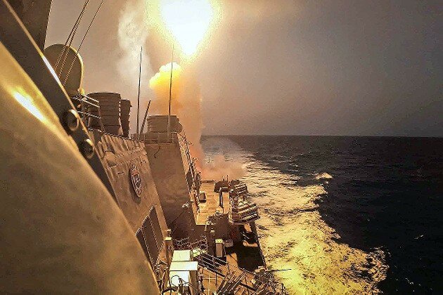 The USS Carney guided-missile destroyer defeats a combination of Houthi missiles and unmanned aerial vehicles in the Red Sea on Oct. 19, 2023.