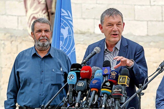 UNRWA Commissioner-General Philippe Lazzarini during a visit to the al-Shati refugee camp in Gaza City on Oct. 12, 2021.