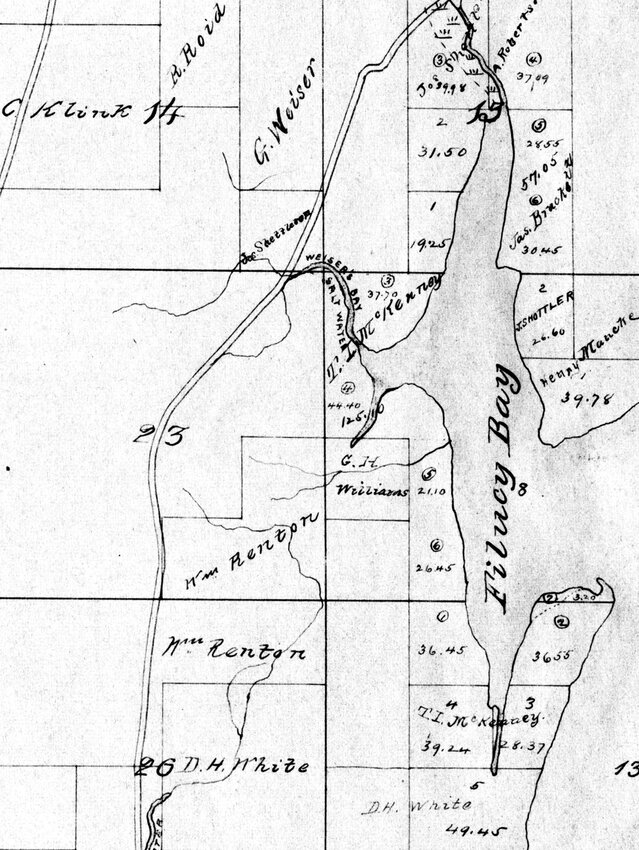 Plummer’s 1889 atlas of Pierce County also used Anderson’s Filucy Bay.