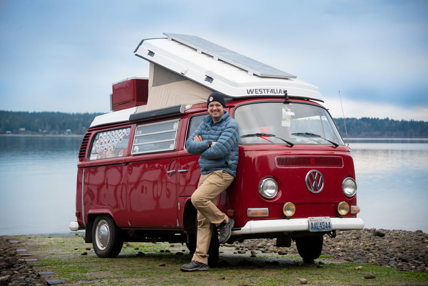 Bressette with his pride and joy 1974 VW camper van named &ldquo;Rosemarie.&rdquo;