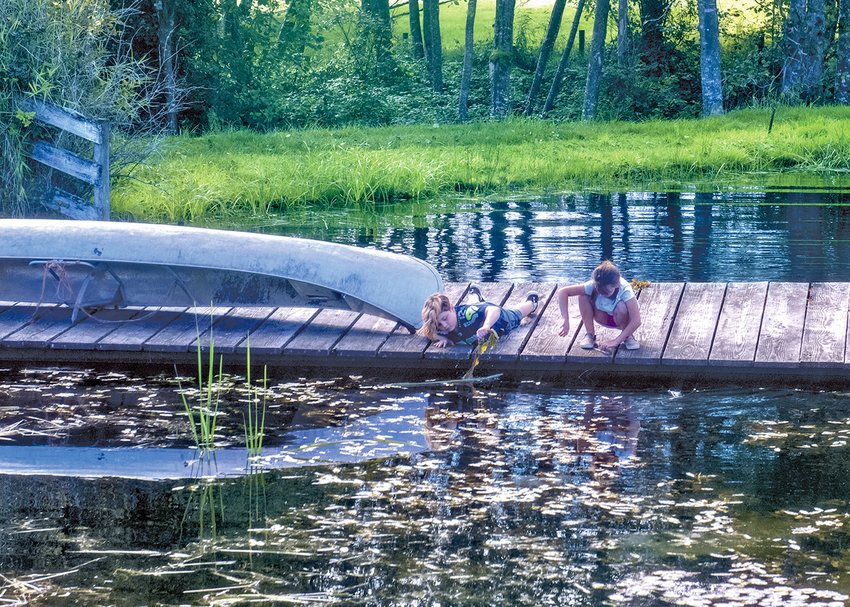 Farm Tour visitors enjoy the dock at Kaukiki Farm.