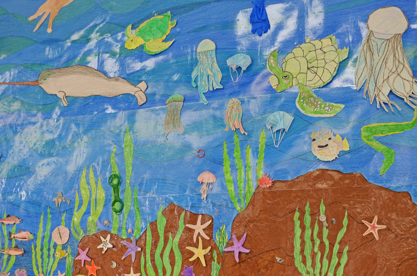 Detail from ocean scene mural at Key Peninsula Middle School.
