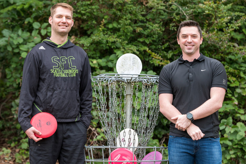 Ben Rasmussen and Jesse Routely played a quick round of disc golf at Volunteer Park.