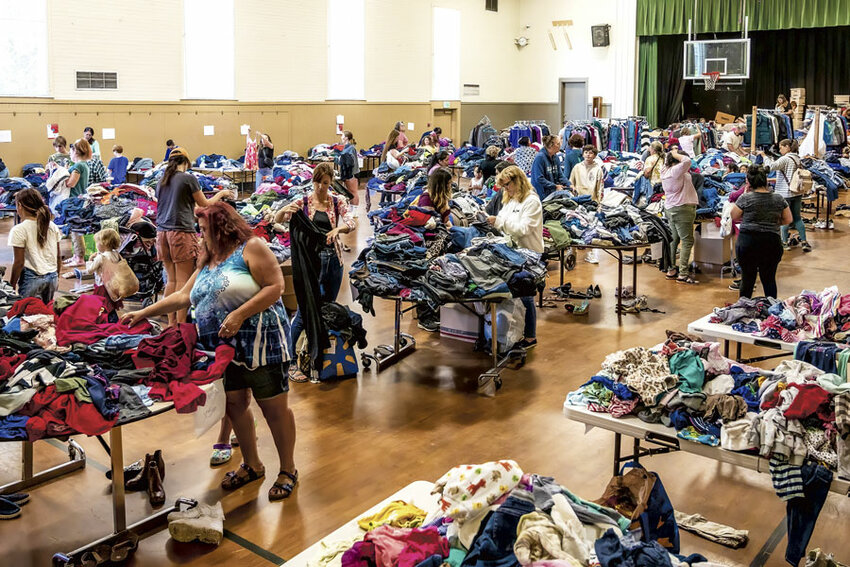 The KP Civic Center was filled to capacity with donated clothing.