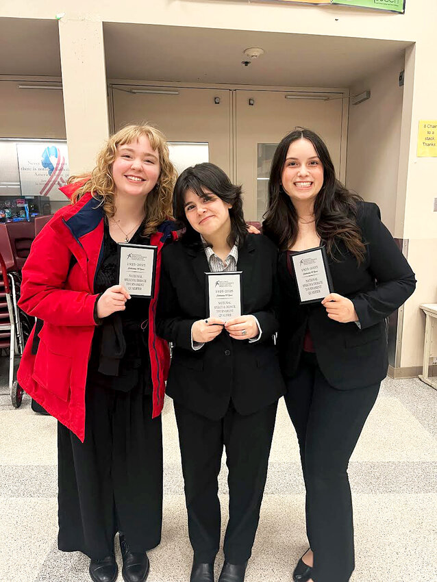 PHS Speech and Debate Team Captain senior Alex Sprague (from left to right), juniors Mars Burton and Alyssa Robinson are set to compete in mid-June.