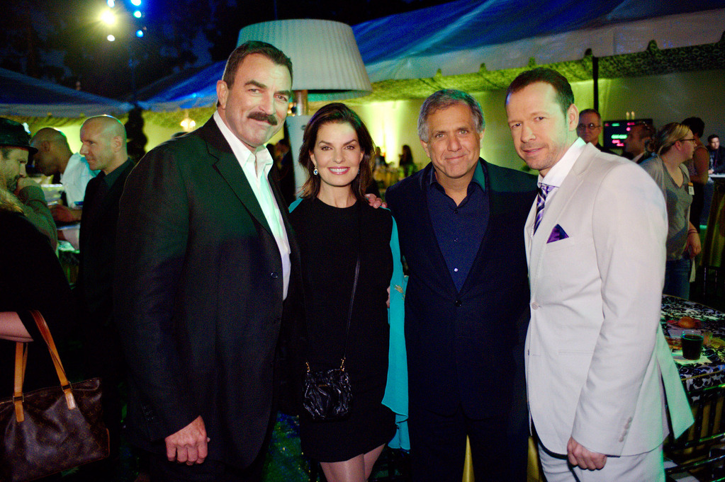 CBS President Les Moonves, second from right, with CBS stars Tom Selleck, Sela Ward and Donnie Wahlberg.