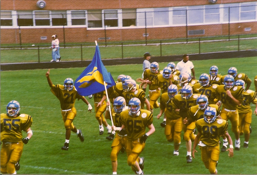 The 1991 Baldwin Bruins take the field in their version of the throwback uniform.