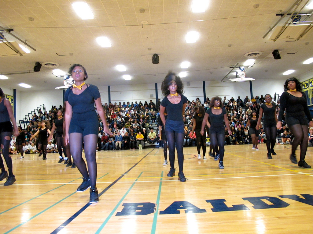The step team stomped out a spirited performance.