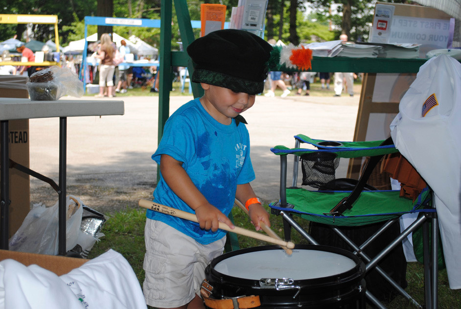 Little drummer boy: Two-year-old Joseph Higgins.