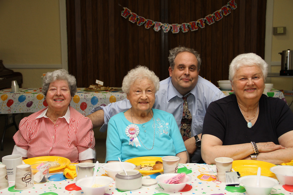 Birthday girl Grace Bucking with sister-in-law Mary Bucking, nephew Carl Bucking and sister Joan Tack.