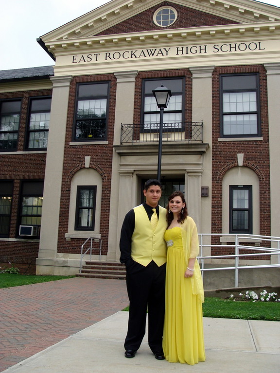 Luke Herlihy and KAtie Seifert in front of their soon-to-be alma mater.