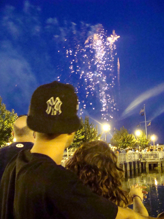 A couple viewed the fireworks from the waterfront in East Rockaway.