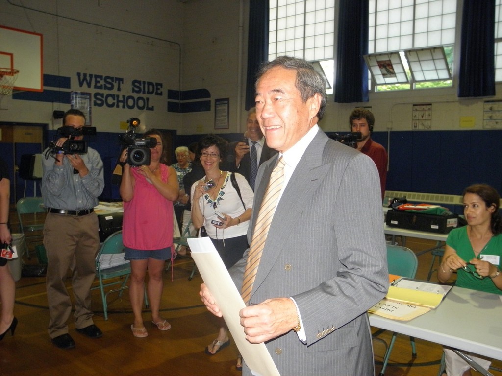 New York Islanders owner Charles Wang cast his vote at West Side School in Cold Spring Harbor on Monday morning.