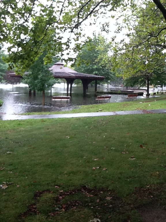 Much of Hendrickson Park, including the gazebo, was under water following Sunday’s rain storm.