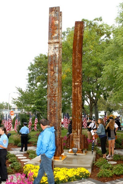 The steel beams from the World Trade Center were erected at the village's memorial.