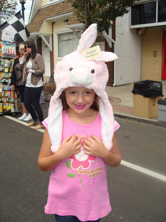 Madison tried on a cute, coordinating bunny hat to go with her pink outfit.