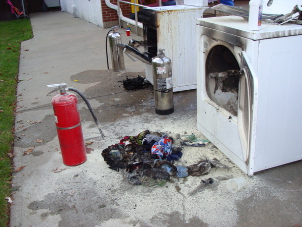 The ERFD demonstrated how to extinguish a dangerous clothes dryer fire.