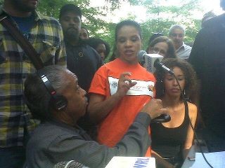 While protesting with Occupy Wall Street on Oct. 5, Mimi Pierre-Johnson got the opportunity to speak on Rev. Al Sharpton's radio broadcast, live at Zuccotti Park.