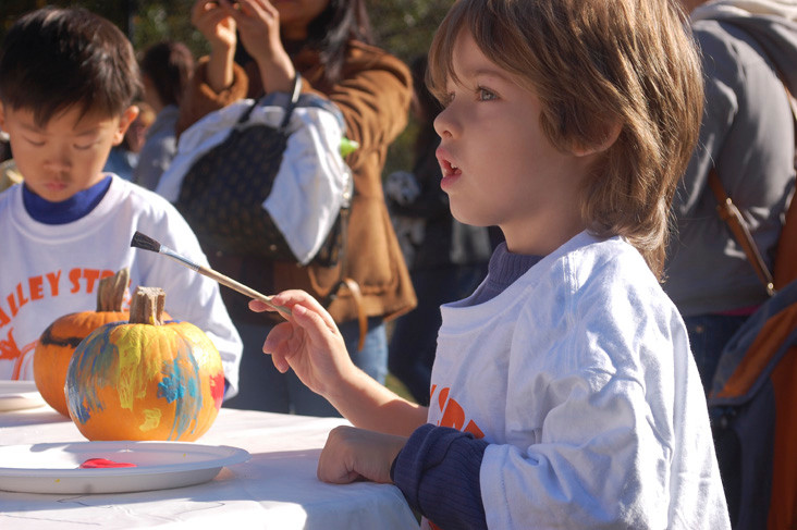 Ronan Fitzgerald-Singh, 5, was one of about 100 children who took part in the village’s annual pumpkin painting contest last Saturday morning.