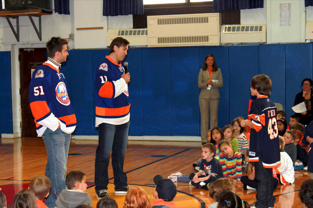 Nielsen and Rolston take a question from third-grader Nicholas McNally.